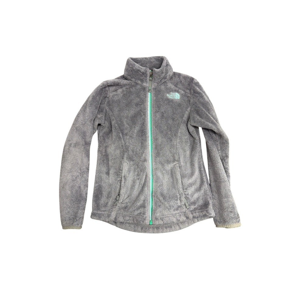 The North Face Girls Osito Fleece Jacket Grey Mint Green Full Zip Size M 10/12